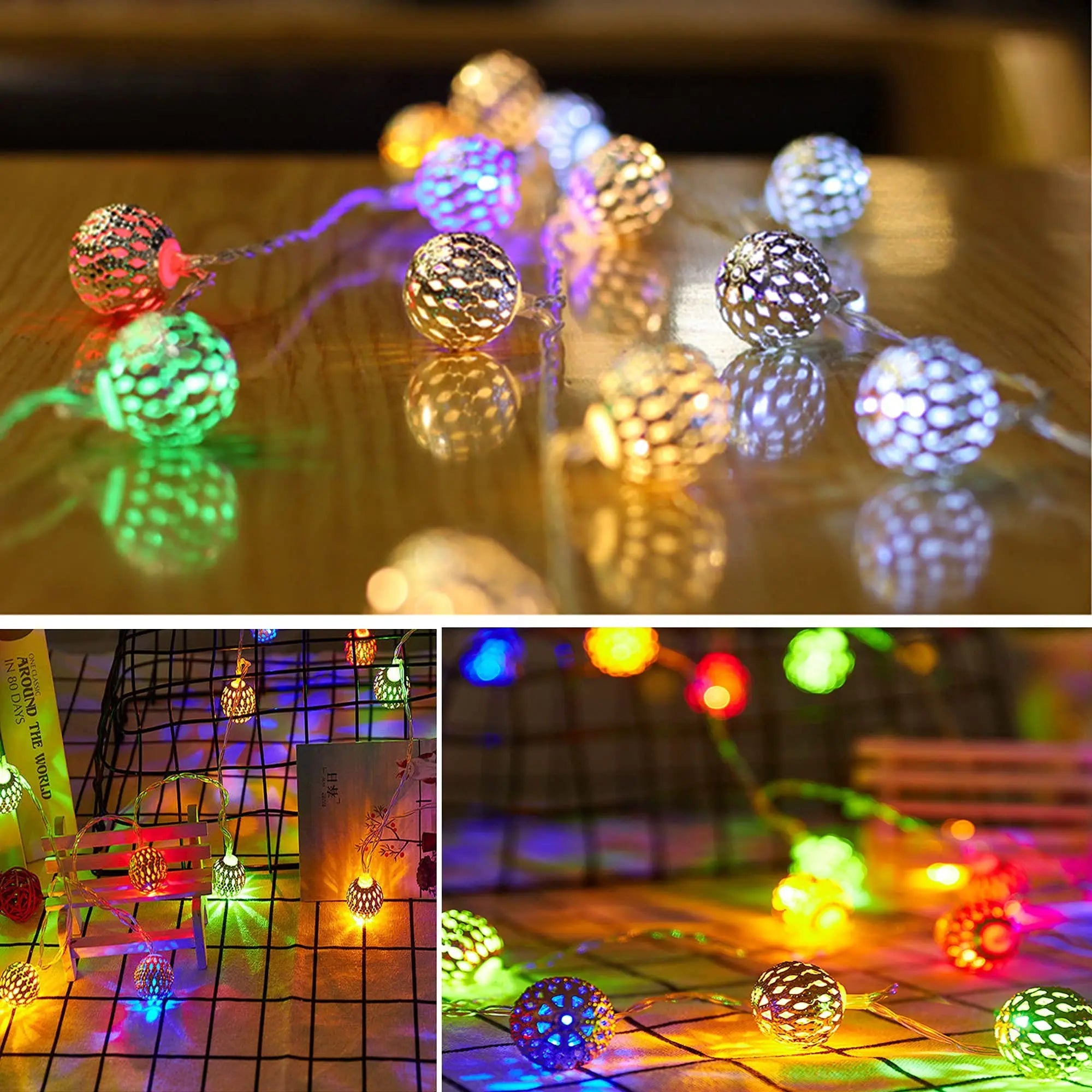 3.5M 10-LED Moroccan Ball String Lights – Battery-Powered Fairy Garland - silverfoxgoods